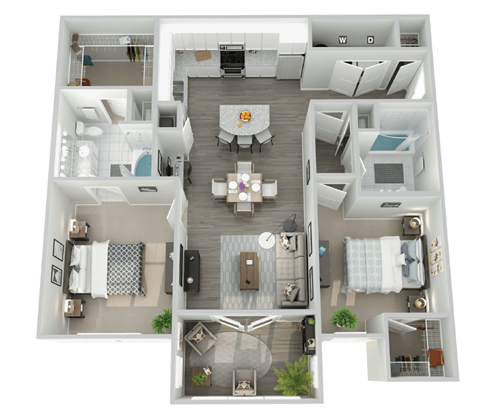 Floor plan for 2 beds, 2 baths, 1163 sqft